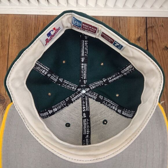 VTG New Era Oakland A's Athletics Hat Cap Fitted 7 1/8 Green Yellow MLB 59fifty - Picture 8 of 10